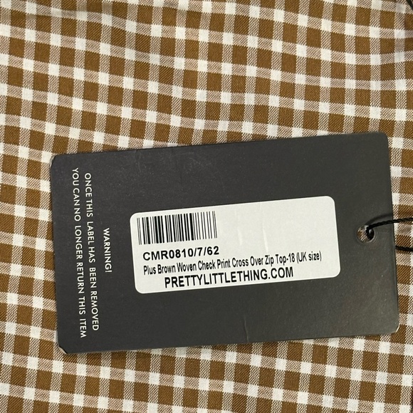 Pretty Little Thing Brown Woven Check Print Cross Over Zip Top Size 18 NWT - Picture 5 of 7
